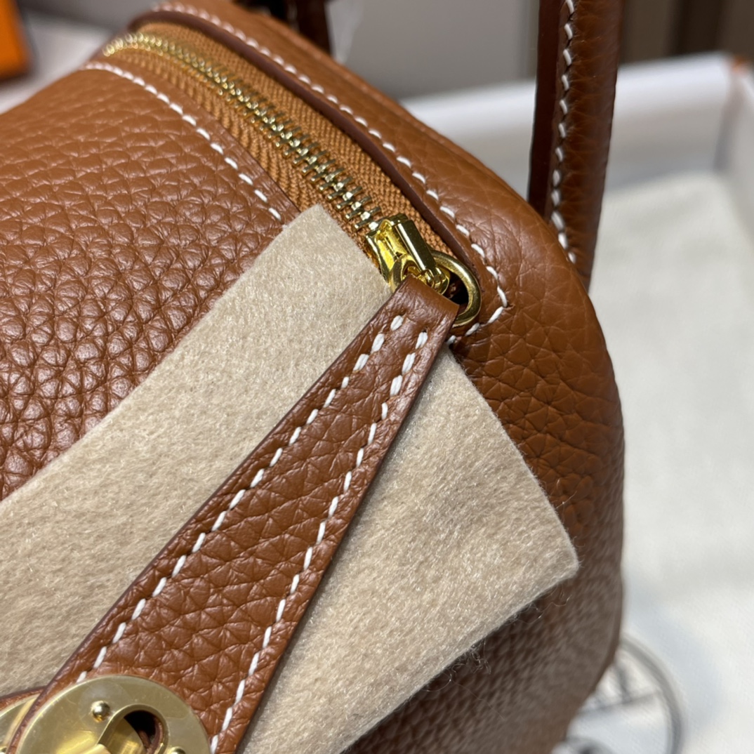 HERMES 爱马仕 Mini Lindy CK37 金棕色 Togo皮 20cm 娇娇名品