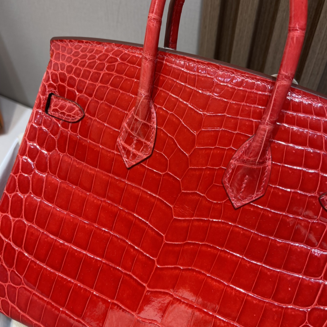 HERMES 爱马仕Birkin 25cm 尼罗鳄Niloticus  亮面Shiny 两点•• 95 法拉利红Braise