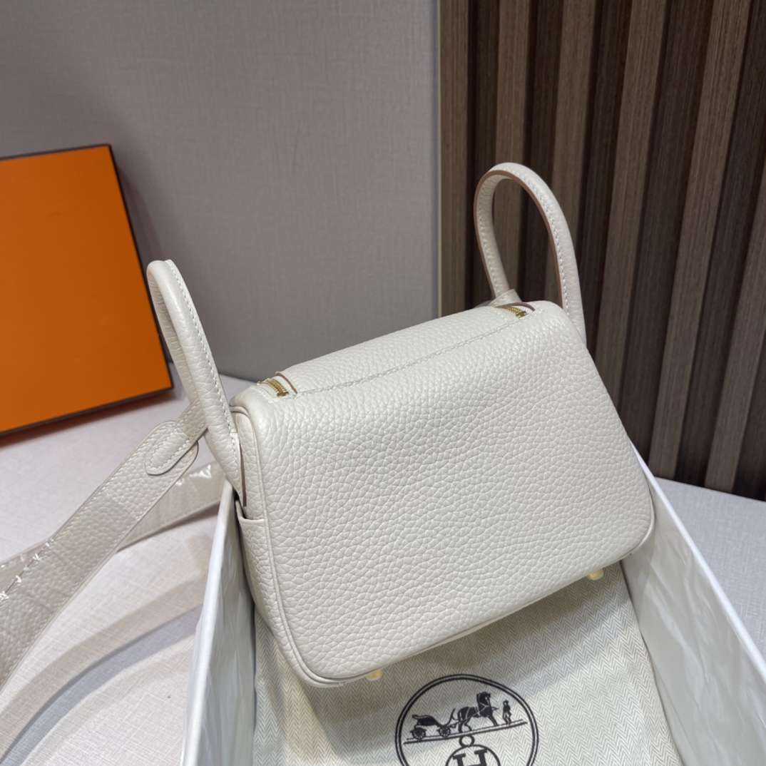 HERMES 爱马仕 Mini Lindy 10 Craie粉笔白 Togo皮 20cm
