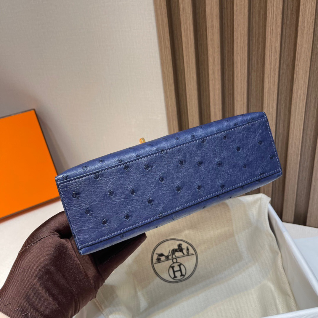 HERMES 爱马仕Mini Kelly 1代 迷你凯莉 73 Blue Saphir宝石蓝 鸵鸟皮 Birkinx娇娇名品