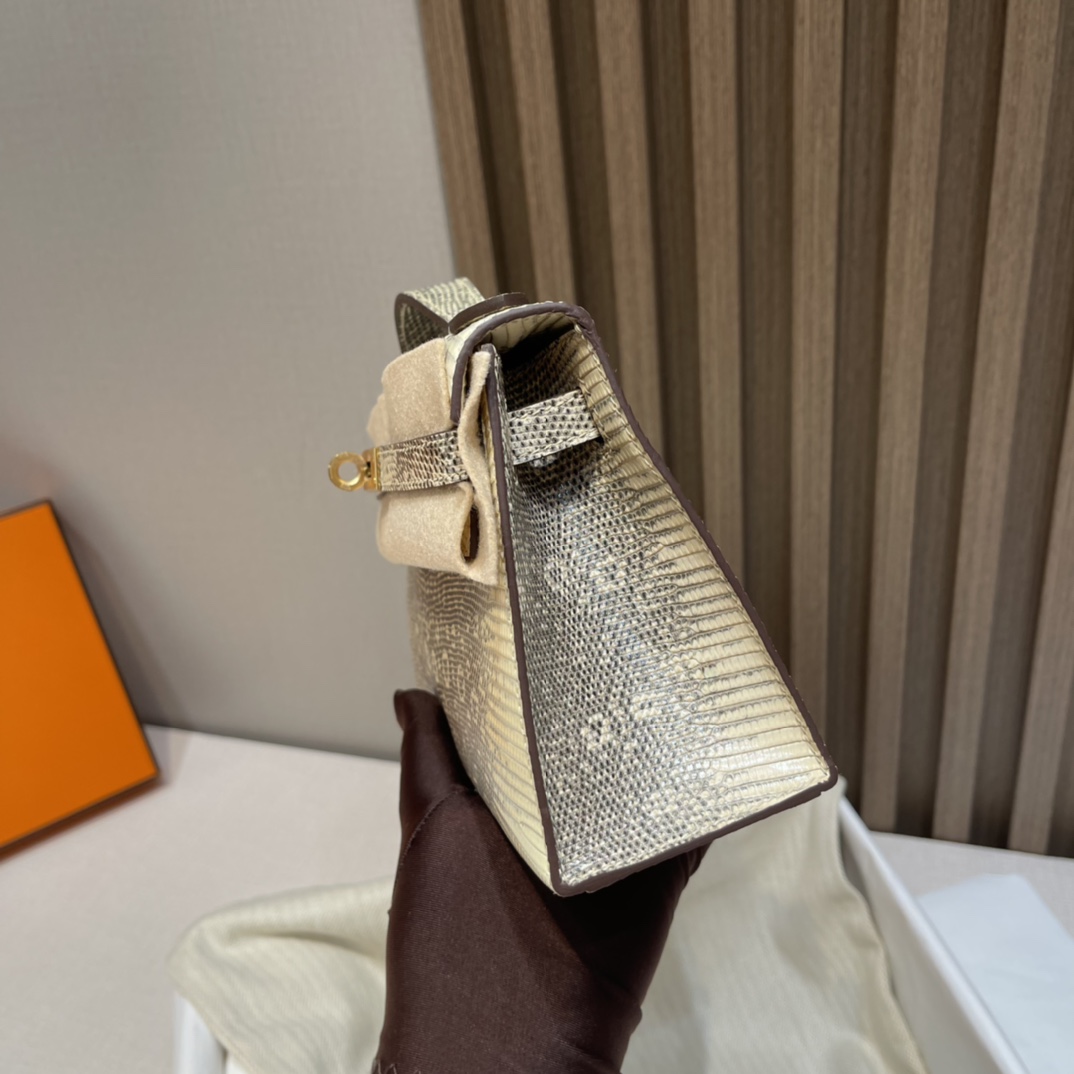 HERMES 爱马仕Mini Kelly 1代 迷你凯莉 1B 雪花色 蜥蜴皮 Birkinx娇娇名品