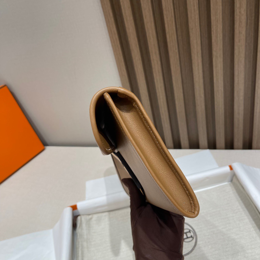 HERMES 爱马仕 Jige Elan 29 Clutch 手拿包 Swift 皮 CK37 金棕色 0M CHAI奶茶色 进口蜜蜡线 全手工制作