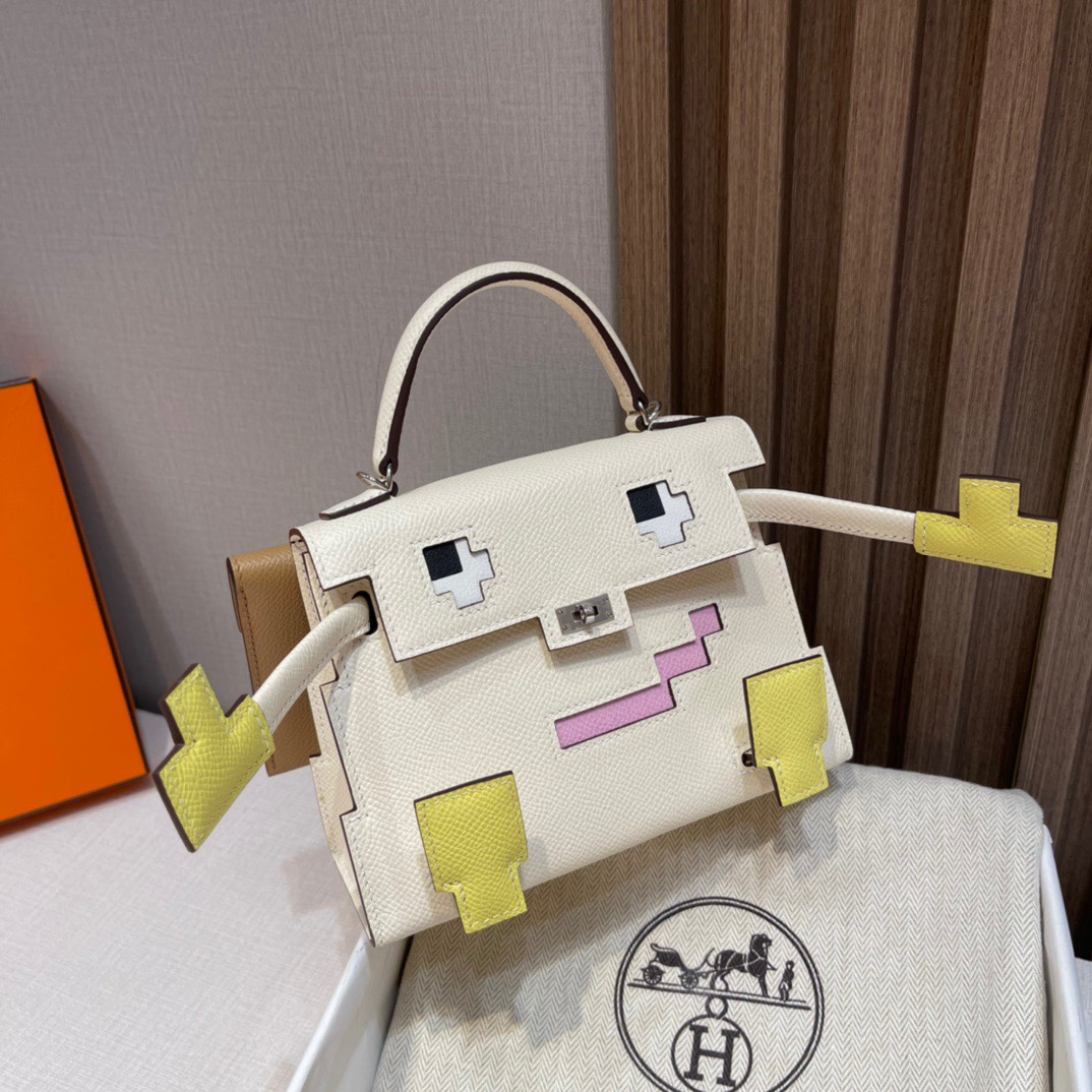 HERMES 爱马仕 Kelly dole picto 马赛克娃娃包 可爱到极致 Kelly doll 10 Craie 奶昔白 全手工制作