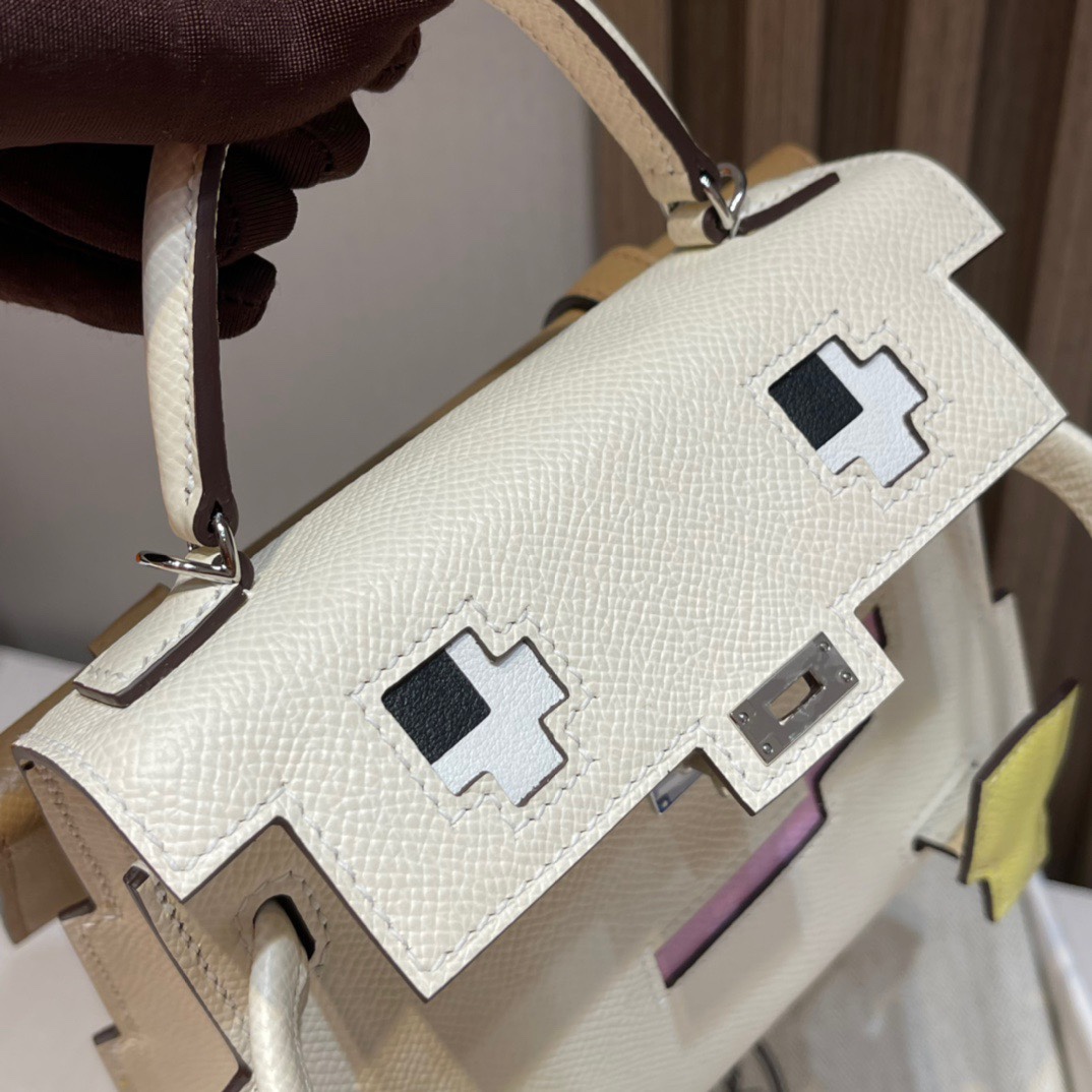 HERMES 爱马仕 Kelly dole picto 马赛克娃娃包 可爱到极致 Kelly doll 10 Craie 奶昔白 全手工制作