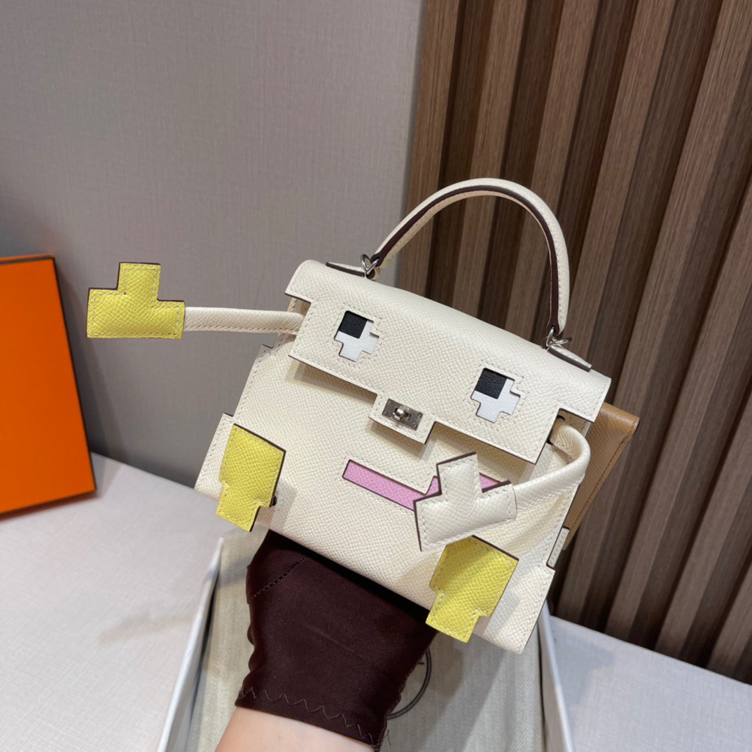 HERMES 爱马仕 Kelly dole picto 马赛克娃娃包 可爱到极致 Kelly doll 10 Craie 奶昔白 全手工制作