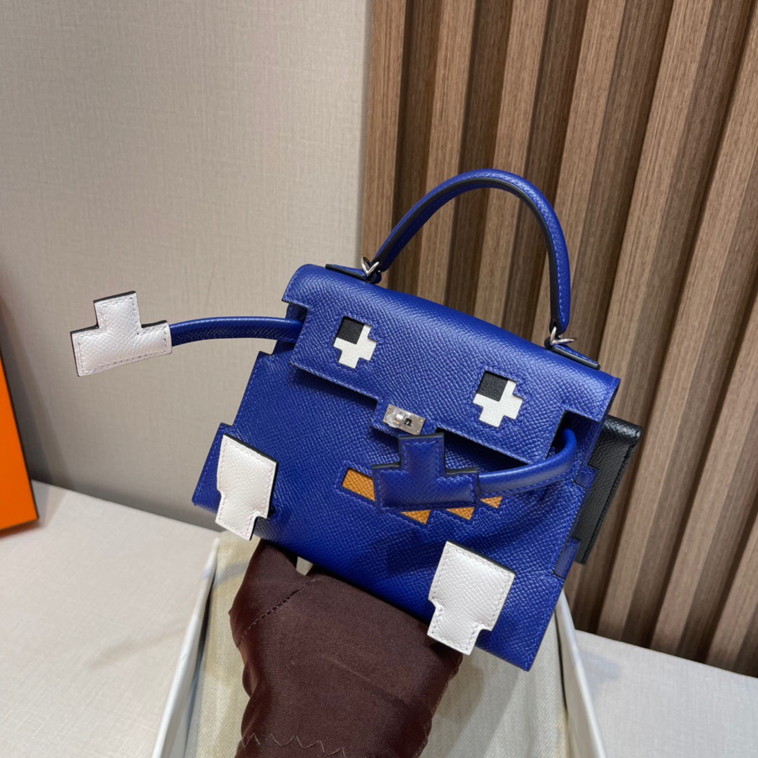 HERMES 爱马仕 Kelly dole picto 马赛克娃娃包 可爱到极致 Kelly doll 7T Bleu electrique皇家蓝 全手工制作