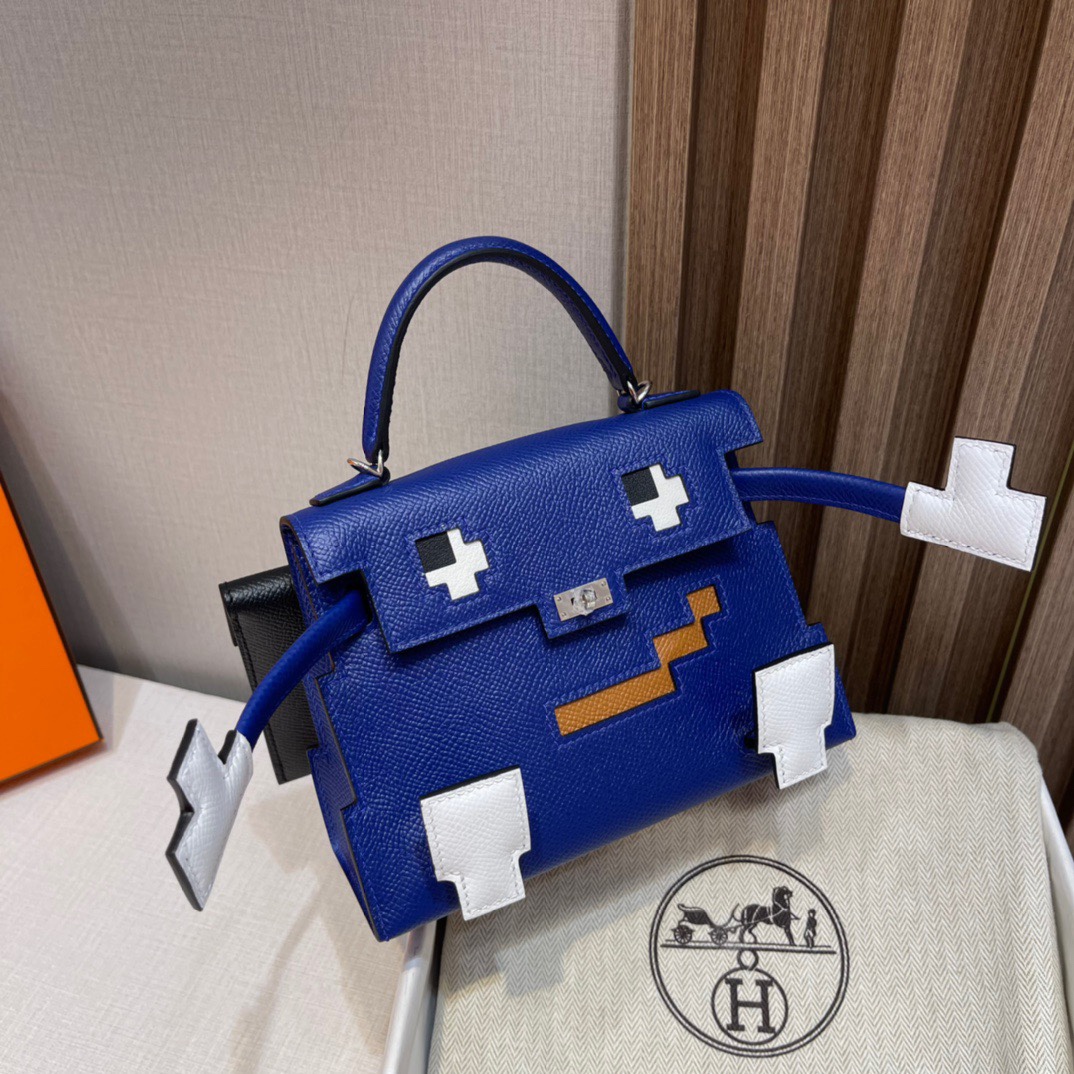 HERMES 爱马仕 Kelly dole picto 马赛克娃娃包 可爱到极致 Kelly doll 7T Bleu electrique皇家蓝 全手工制作