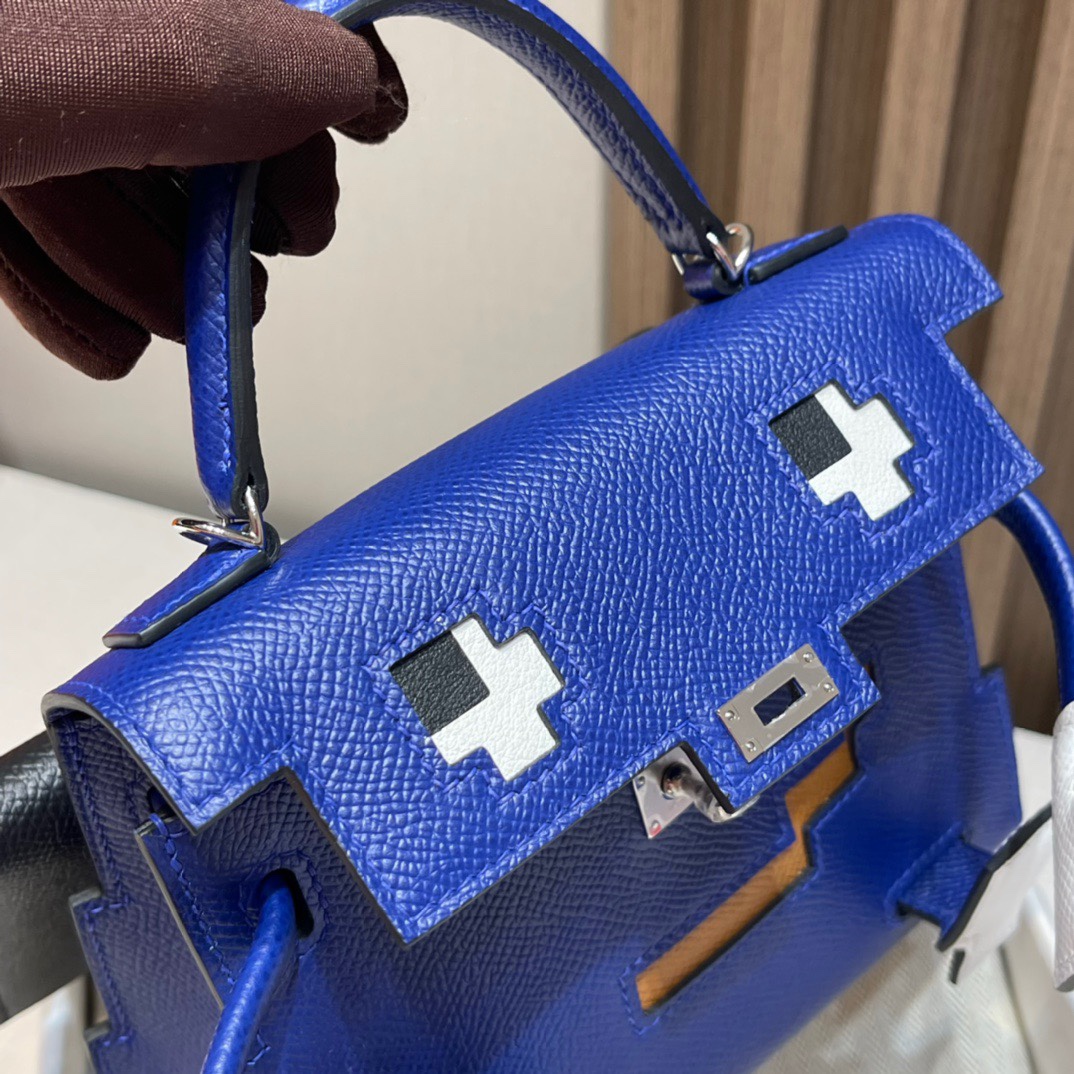HERMES 爱马仕 Kelly dole picto 马赛克娃娃包 可爱到极致 Kelly doll 7T Bleu electrique皇家蓝 全手工制作